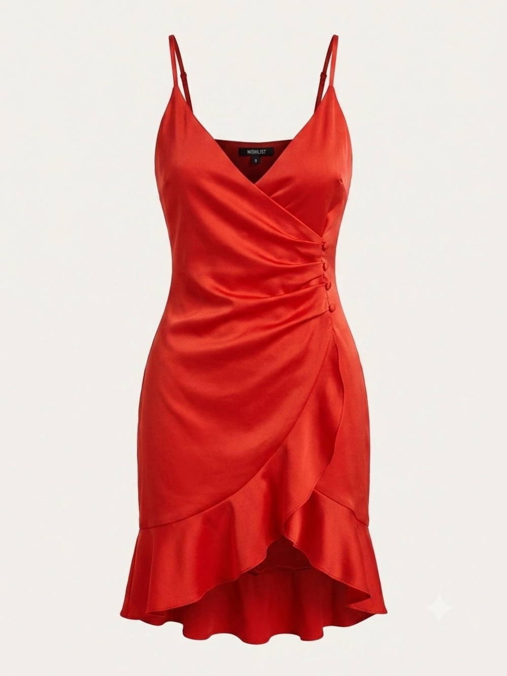 Wishlist Red Satin Faux-Wrap High-Low Slip Dress